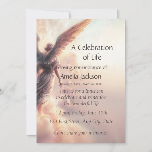 Memorial Service Nodig Angel Sky Clouds uit Kaart (Achterkant)