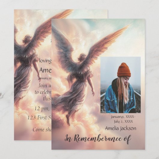 Memorial Service Nodig Angel Sky Clouds uit Kaart (Voorkant / Achterkant)