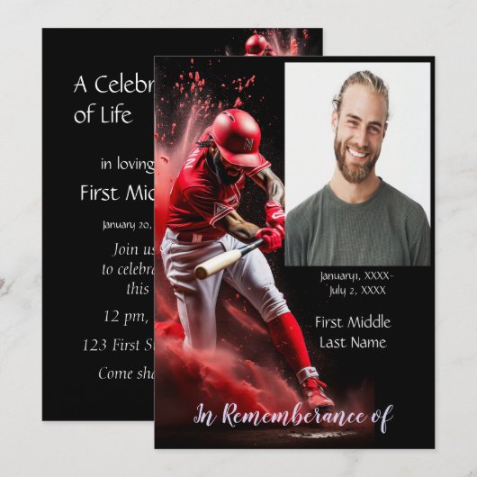 Memorial Service Nodig honkbalsoftbalspeler uit Kaart (Voorkant / Achterkant)