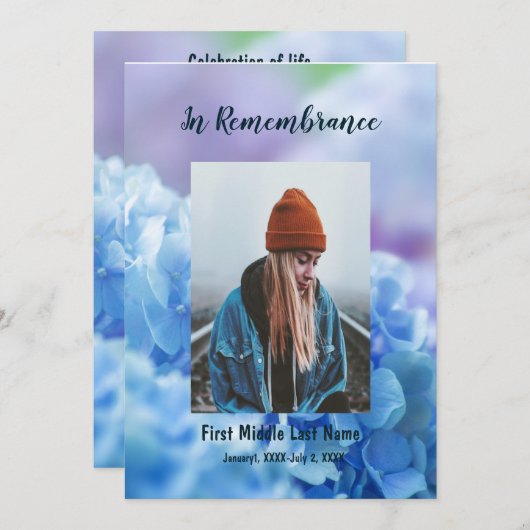 Memorial Service Nodig Hydrangea Tuinbloemen uit Kaart (Voorkant / Achterkant)