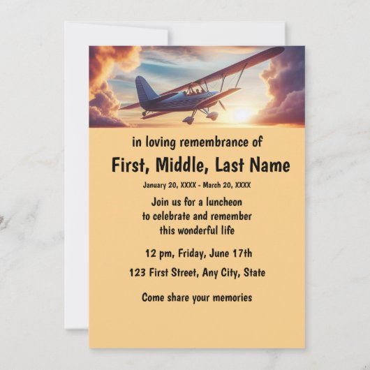 Memorial Service Nodig piloot vliegtuig vliegende  Kaart (Achterkant)