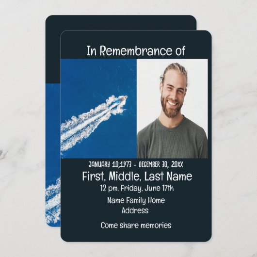 Memorial Service Nodig Power Boat Motor uit Kaart (Voorkant / Achterkant)