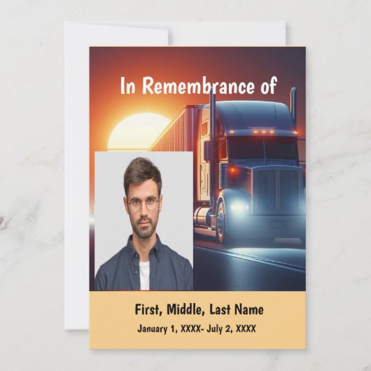 Memorial Service Nodig Semi-Truck Tractor-trailer  Kaart (Voorkant)