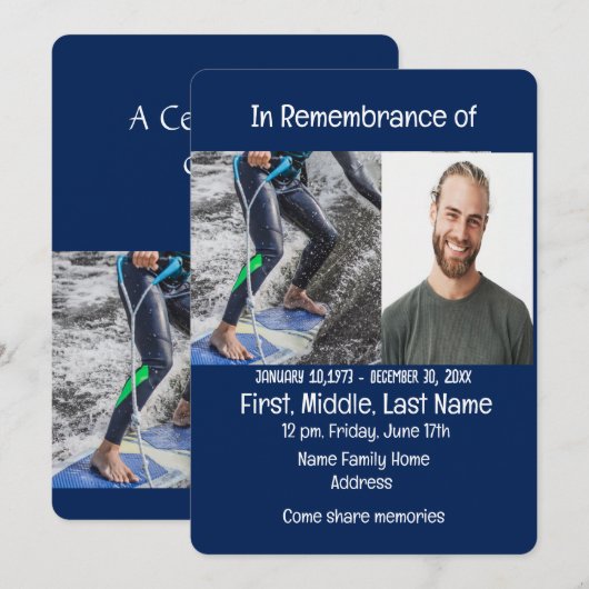 Memorial Service Nodig Wakeboard Watersport uit Kaart (Voorkant / Achterkant)