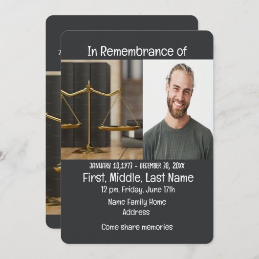 Memorial Service nodigen advocaat juridisch Kaart (Voorkant / Achterkant)
