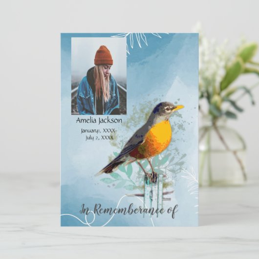 Memorial Service nodigt American Robin Bird uit Kaart (Staand voorkant)