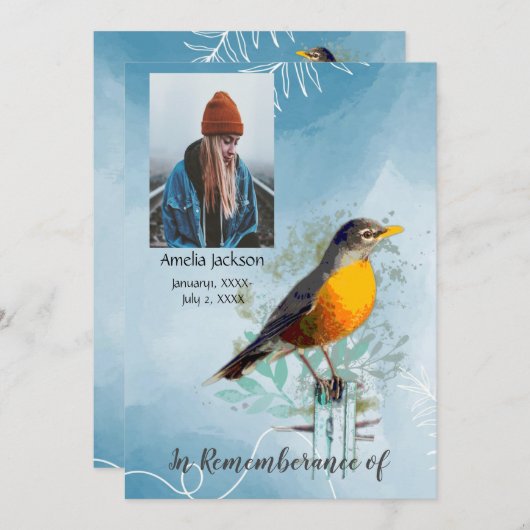 Memorial Service nodigt American Robin Bird uit Kaart (Voorkant / Achterkant)