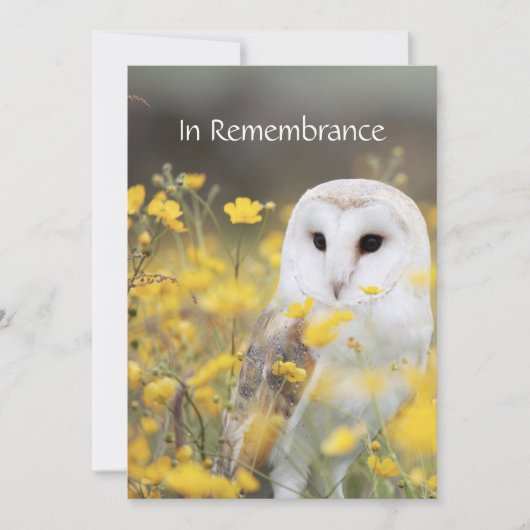 Memorial Service nodigt Barn Owl Bird Flowers uit Kaart (Voorkant)