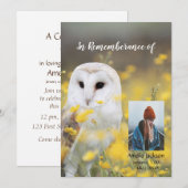 Memorial Service nodigt Barn Owl Flowers uit Kaart (Voorkant / Achterkant)