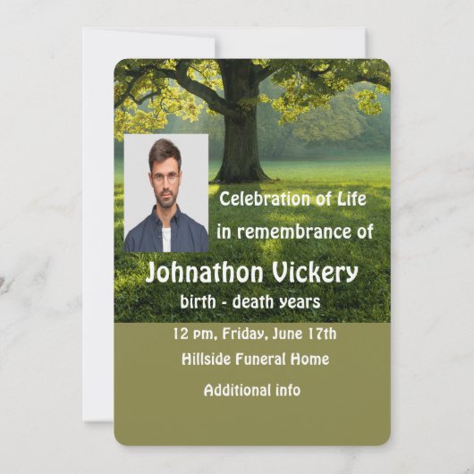 Memorial Service nodigt Beauely Shade Tree Lawn ui Kaart (Achterkant)