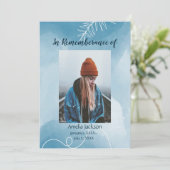 Memorial Service nodigt blauwe botanische bladeren Kaart (Staand voorkant)