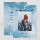 Memorial Service nodigt blauwe botanische bladeren Kaart (Voorkant / Achterkant)