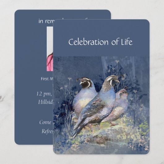 Memorial Service nodigt California Quail Bird uit Kaart (Voorkant / Achterkant)