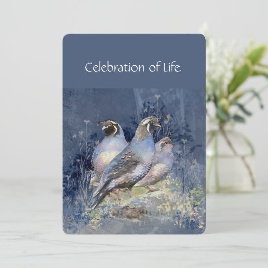 Memorial Service nodigt California Quail Bird uit Kaart (Staand voorkant)