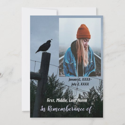 Memorial Service nodigt California Quail Bird uit Kaart (Voorkant)