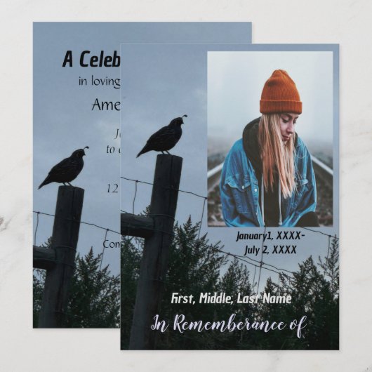 Memorial Service nodigt California Quail Bird uit Kaart (Voorkant / Achterkant)