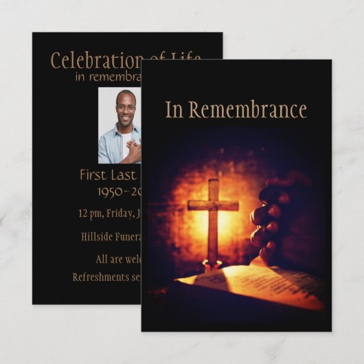 Memorial Service nodigt Christelijk Bijbelkruis ui Kaart (Voorkant / Achterkant)
