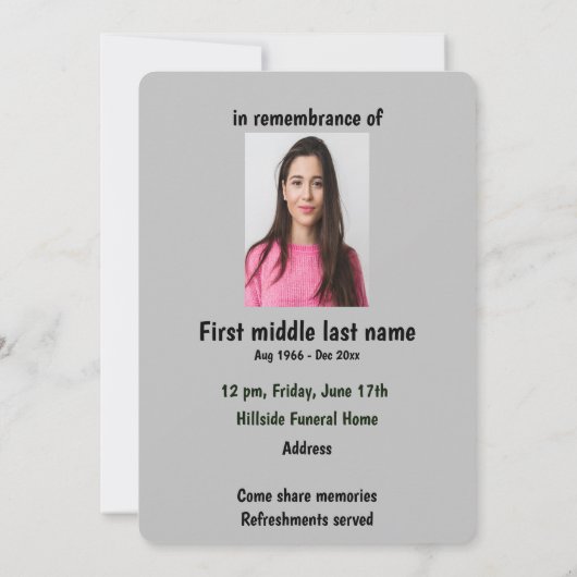 Memorial Service nodigt Dragonfly Dewdrops uit Kaart (Achterkant)