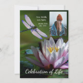 Memorial Service nodigt Dragonfly Lotus Flower uit Kaart (Voorkant)