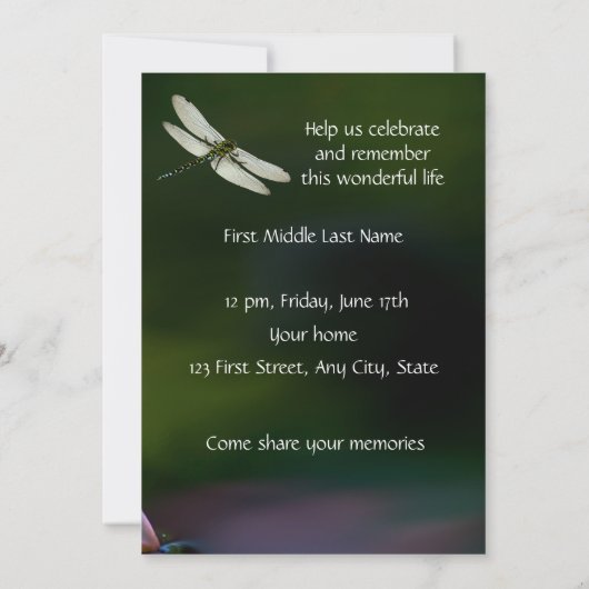 Memorial Service nodigt Dragonfly Lotus Flower uit Kaart (Achterkant)