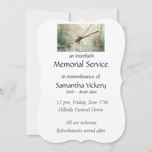 Memorial Service nodigt Dragonfly Waterverf uit ku Kaart (Achterkant)