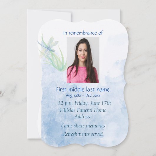 Memorial Service nodigt Dragonfly Waterverf uit ku Kaart (Achterkant)