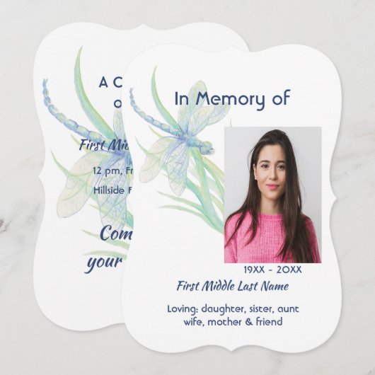 Memorial Service nodigt Dragonfly Waterverf uit ku Kaart (Voorkant / Achterkant)