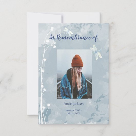 Memorial Service nodigt Dragonfly White Flowers ui Kaart (Voorkant)