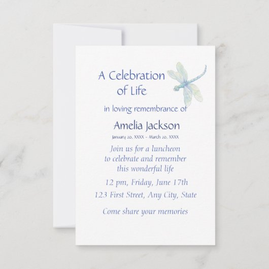 Memorial Service nodigt Dragonfly White Flowers ui Kaart (Achterkant)