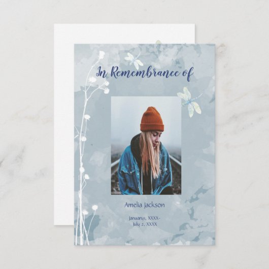 Memorial Service nodigt Dragonfly White Flowers ui Kaart (Voorkant / Achterkant)