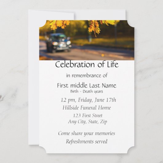 Memorial Service nodigt fall Leaves Road uit Kaart (Achterkant)