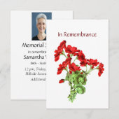 Memorial Service nodigt Geranium Flower Art uit Kaart (Voorkant / Achterkant)