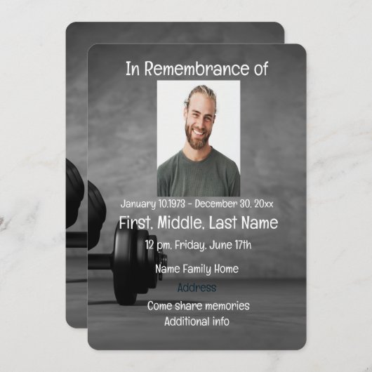 Memorial Service nodigt Gym Fitness Trainer Gewich Kaart (Voorkant / Achterkant)