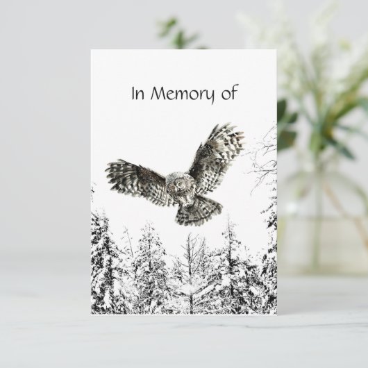Memorial Service nodigt Masculine Owl Bird Art uit Kaart (Staand voorkant)