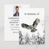 Memorial Service nodigt Masculine Owl Bird Art uit Kaart (Voorkant / Achterkant)