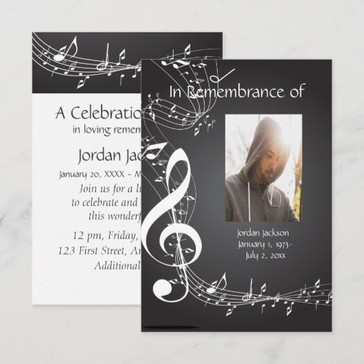 Memorial Service nodigt Muzieknoten uit Kaart (Voorkant / Achterkant)