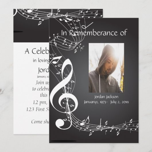 Memorial Service nodigt Muzieknoten uit Kaart (Voorkant / Achterkant)