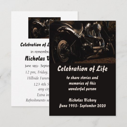 Memorial Service nodigt persoonlijke motorfietser Kaart (Voorkant / Achterkant)