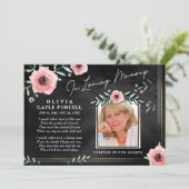 Memorial Service nodigt Roze en Zwarte Floral uit Kaart (Staand voorkant)