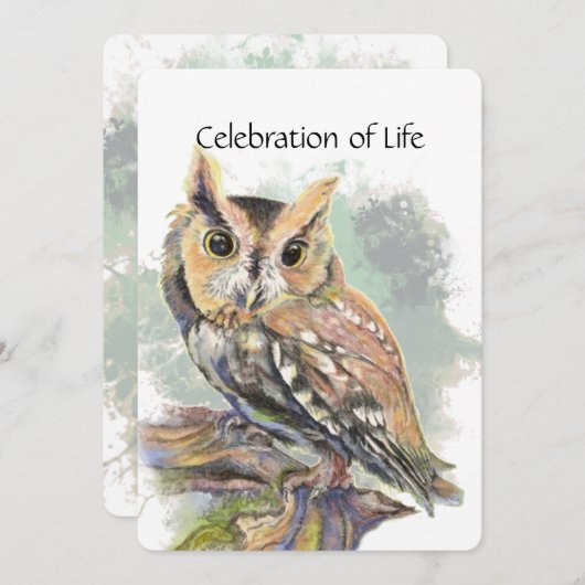 Memorial Service nodigt Screech Owl Bird Animal ui Kaart (Voorkant / Achterkant)