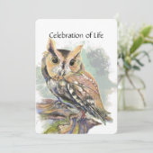 Memorial Service nodigt Screech Owl Bird Animal ui Kaart (Staand voorkant)