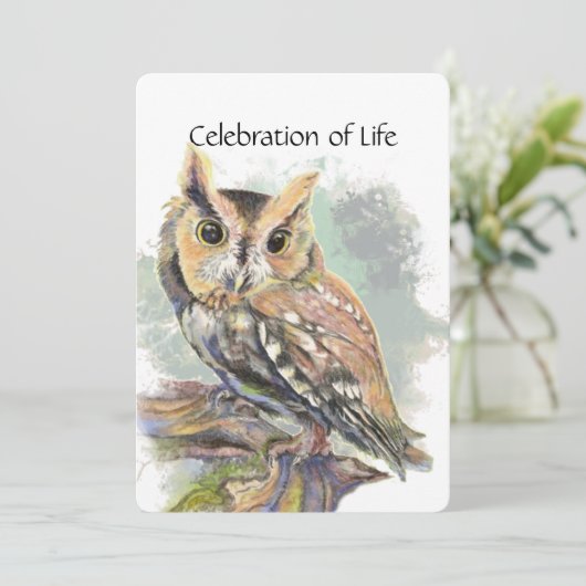 Memorial Service nodigt Screech Owl Bird Animal ui Kaart (Staand voorkant)