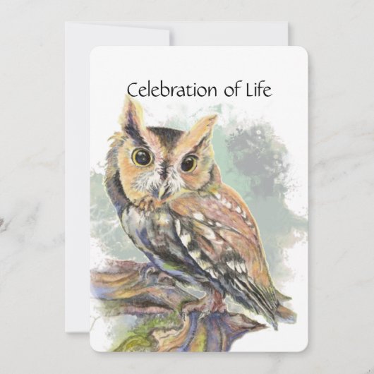 Memorial Service nodigt Screech Owl Bird Animal ui Kaart (Voorkant)
