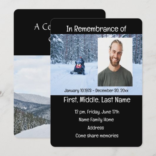 Memorial Service nodigt sneeuwmobiele wintersport Kaart (Voorkant / Achterkant)