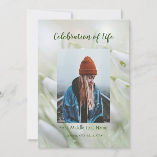 Memorial Service nodigt Snowdrop Garden Flowers ui Kaart (Voorkant)