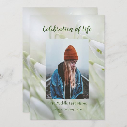 Memorial Service nodigt Snowdrop Garden Flowers ui Kaart (Voorkant / Achterkant)