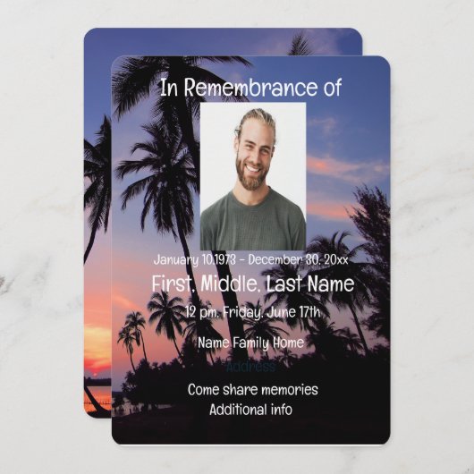 Memorial Service nodigt tropisch strand paradijs u Kaart (Voorkant / Achterkant)