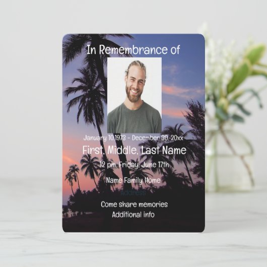Memorial Service nodigt tropisch strand paradijs u Kaart (Staand voorkant)