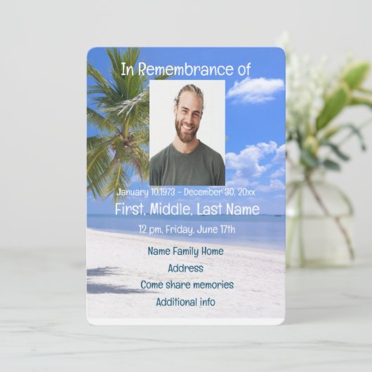 Memorial Service nodigt tropisch strand paradijs u Kaart (Staand voorkant)