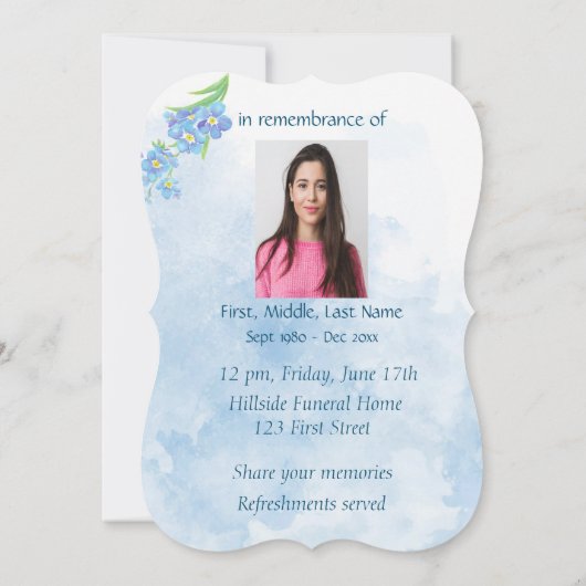 Memorial Service nodigt uit me niet te laten bloed Kaart (Achterkant)